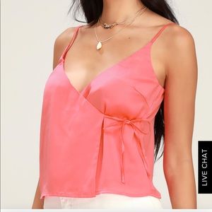 pink satin wrap top